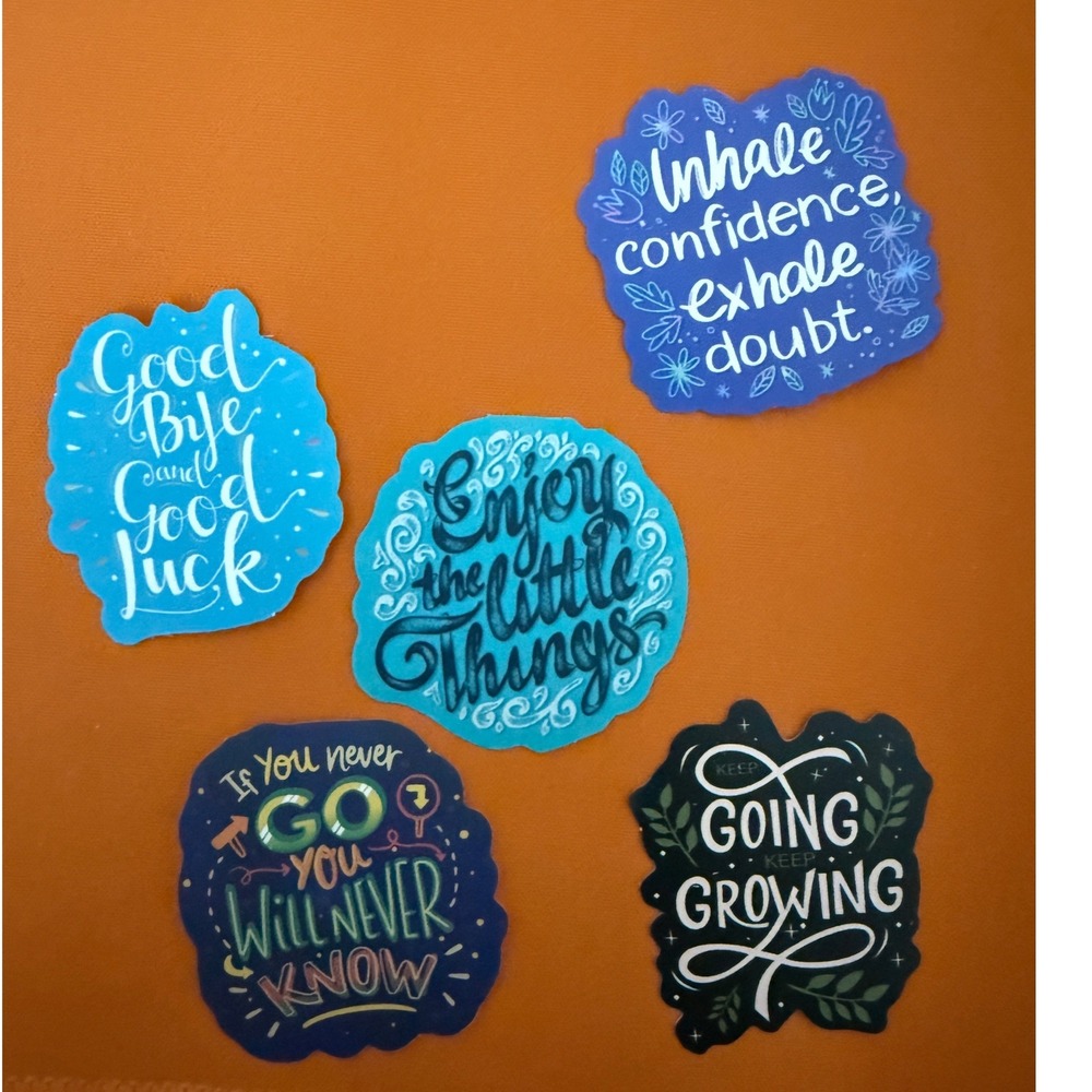 5pc Mental health motivational Stickers Blue Teal positive vibes